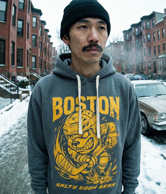 BOSTON IRON BITE ENFORCER - PREMIUM LIGHTWEIGHT HOODIE - LARGE FRONT PRINT - NO KANGAROO POCKET
