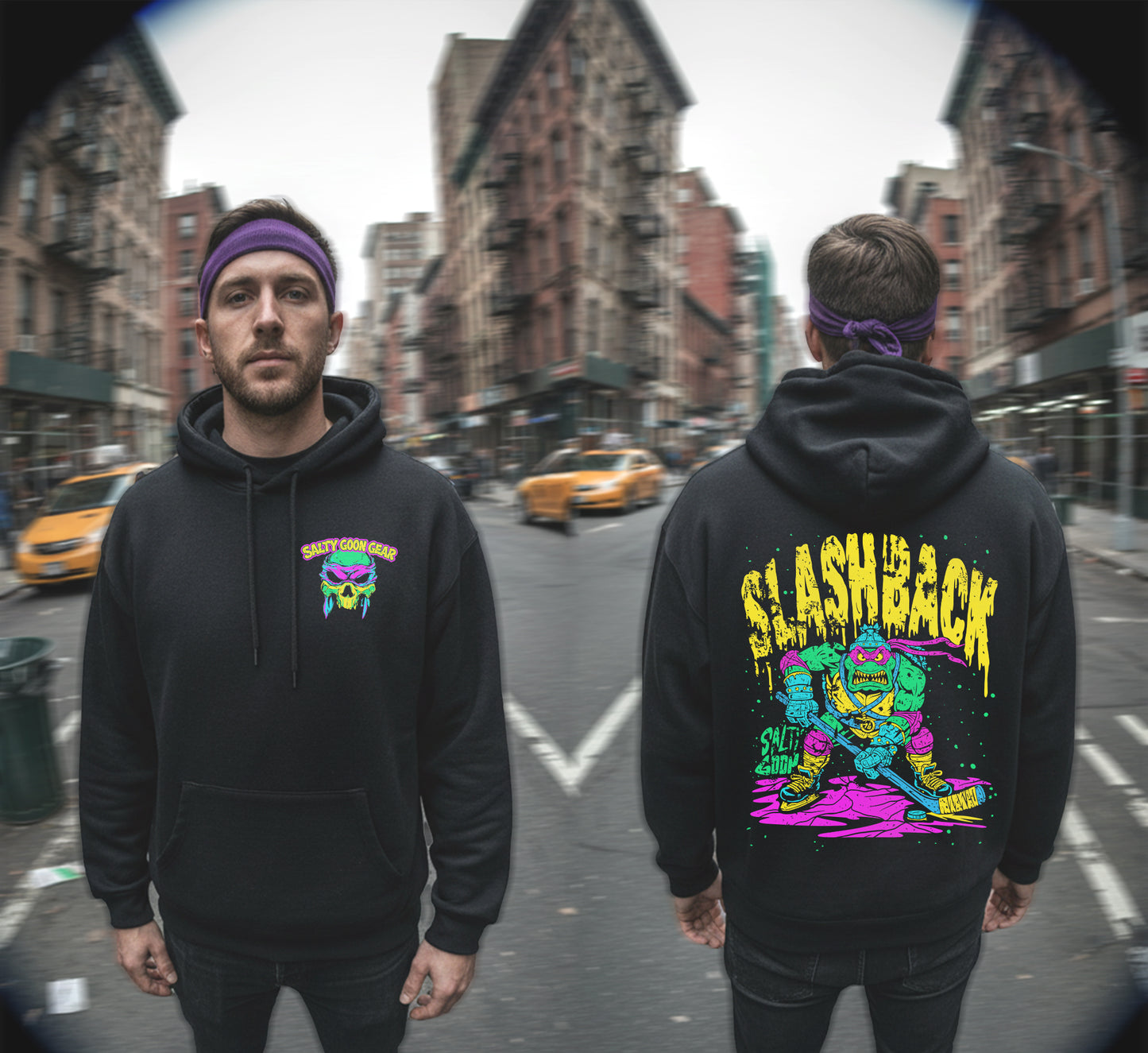 SLASHBACK Hoodie – Lane Seven LS14001 Unisex Black (Front & Back Print)