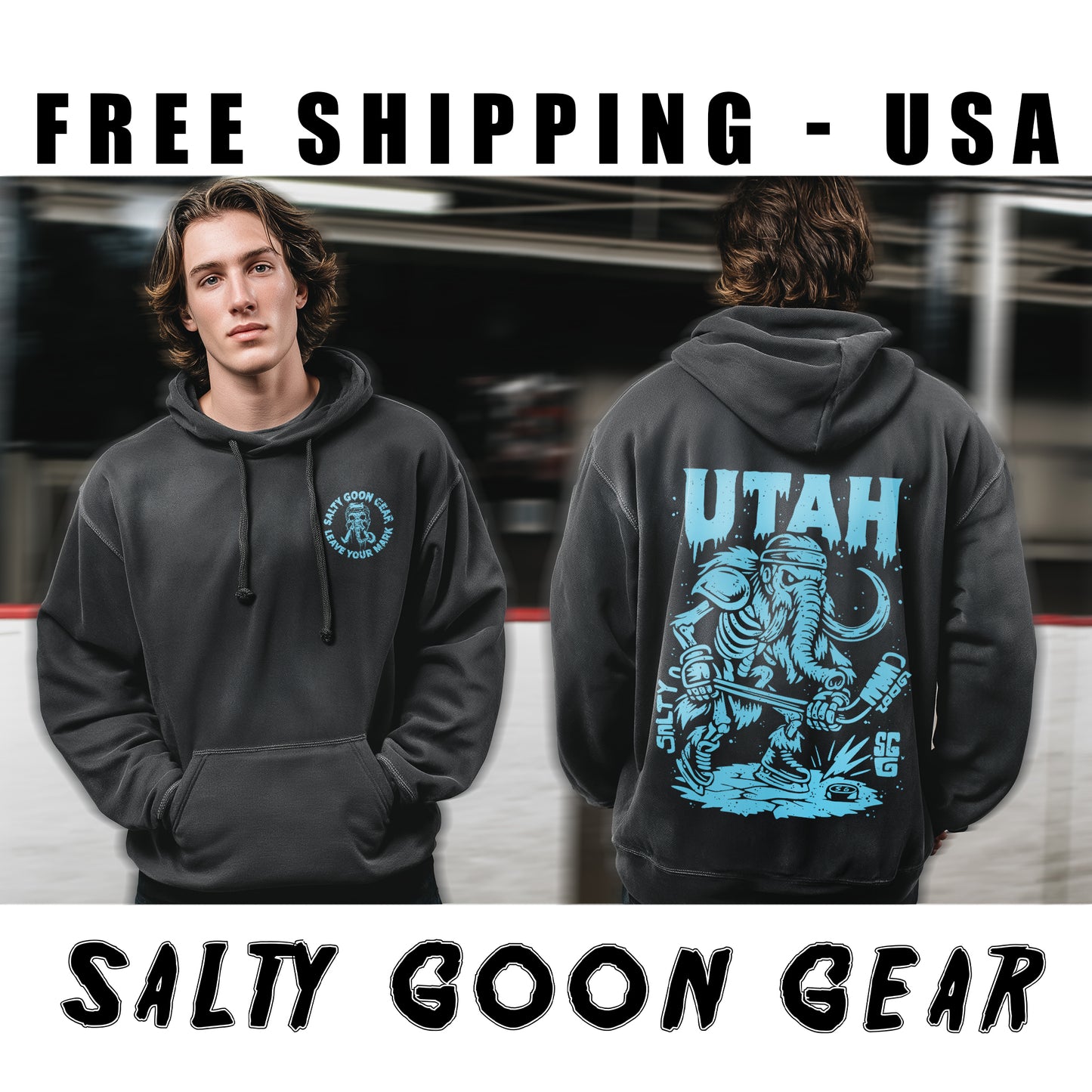 UTAH ICE AGE ENFORCER - PREMIUM HEAVY HOODIE - Front and Back
