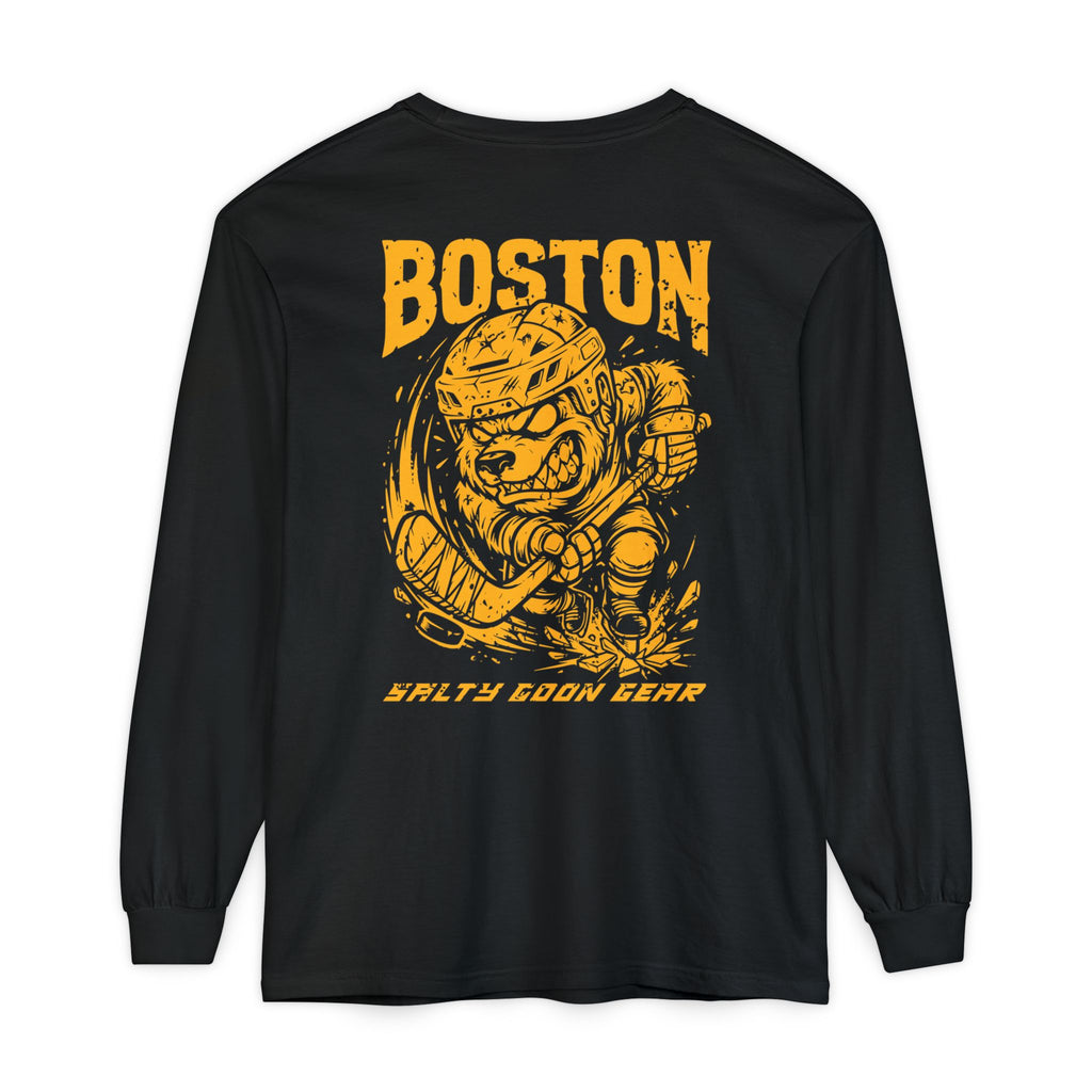 BOSTON IRON BITE ENFORCER - LONG SLEEVE PREMIUM TEE - FRONT AND BACK