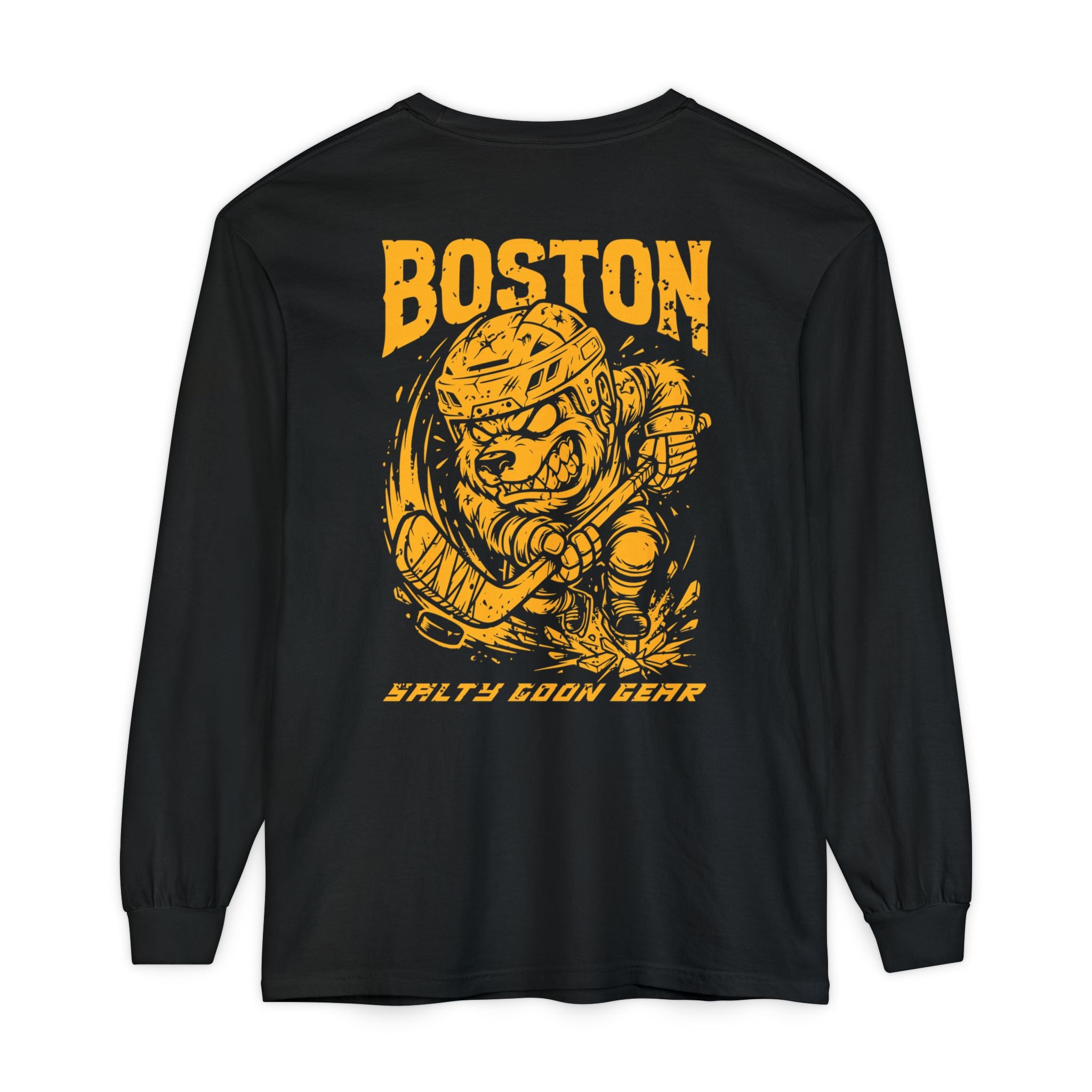 BOSTON IRON BITE ENFORCER - LONG SLEEVE PREMIUM TEE - FRONT AND BACK