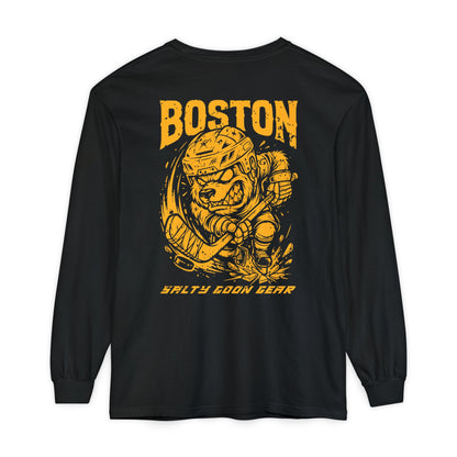 BOSTON IRON BITE ENFORCER - LONG SLEEVE PREMIUM TEE - FRONT AND BACK