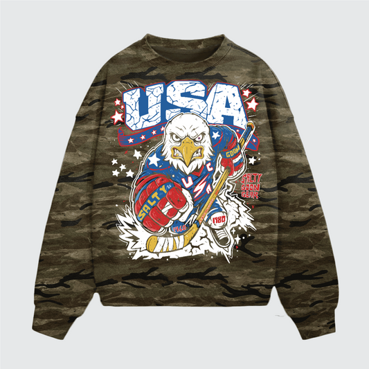 USA HOCKEY x SGG Unisex Oversized Heavyweight Camo Crewneck Sweatshirt (400GSM)