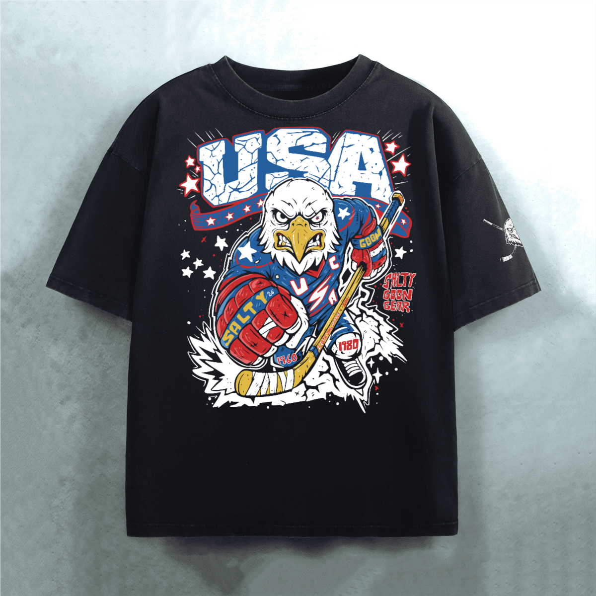 USA HOCKEY x SALTY GOON GEAR PREMIUM Ultra Heavyweight Oversized Snow-Wash T-Shirt (300GSM)