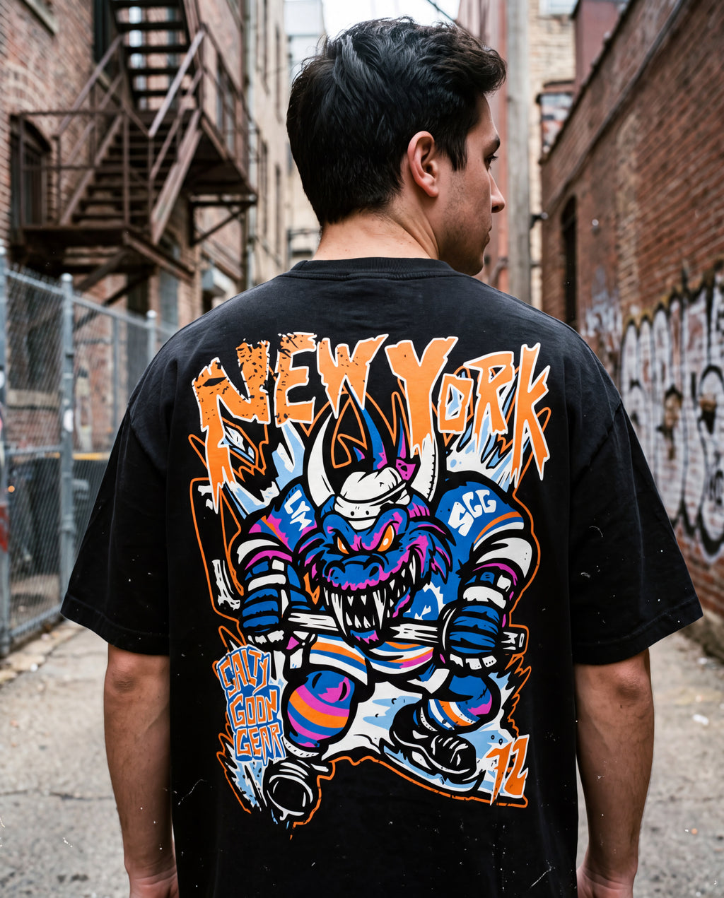New York Scaled Skater Heavy Tee Front and Back