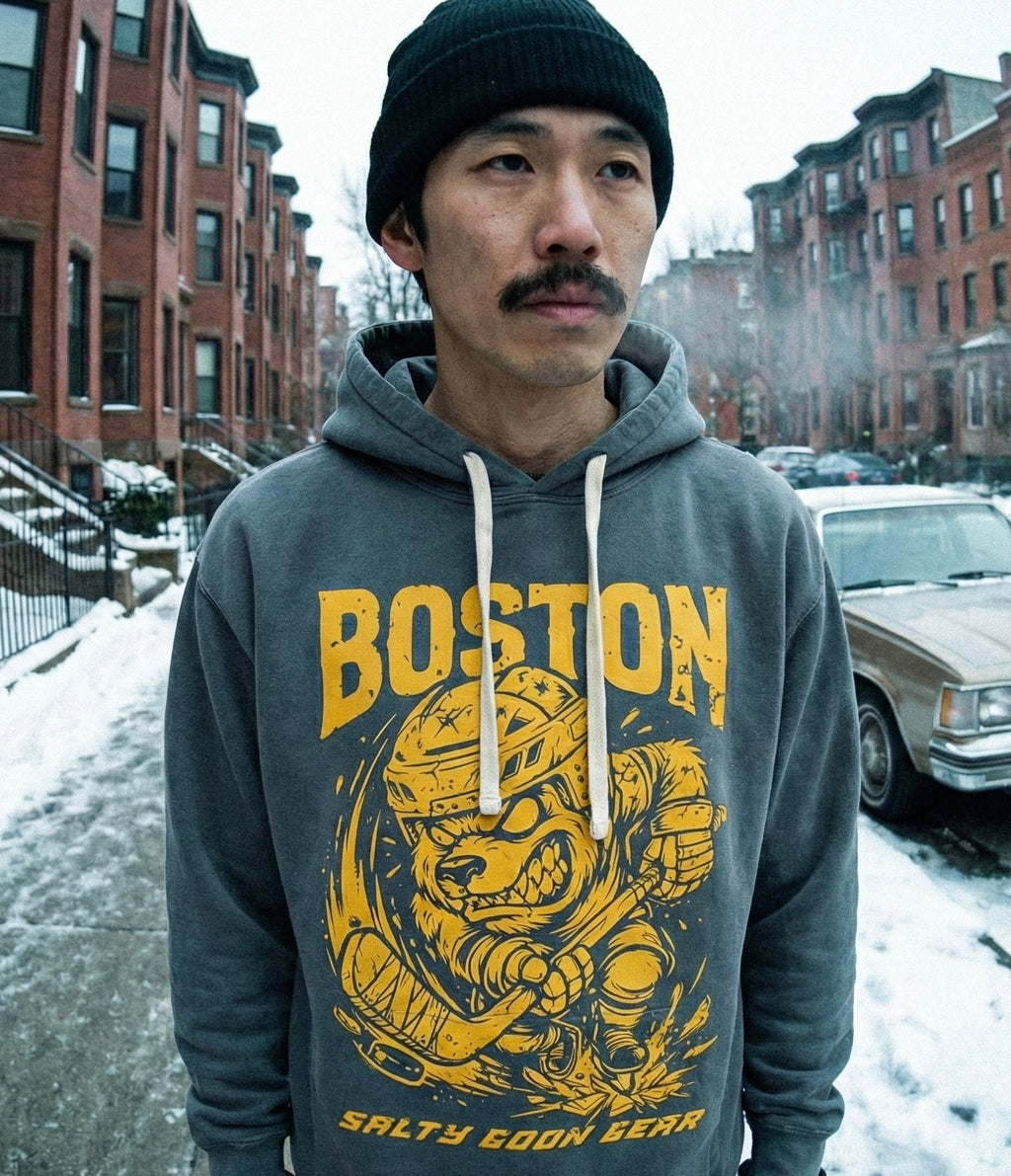 BOSTON IRON BITE ENFORCER - PREMIUM LIGHTWEIGHT HOODIE - LARGE FRONT PRINT - NO KANGAROO POCKET