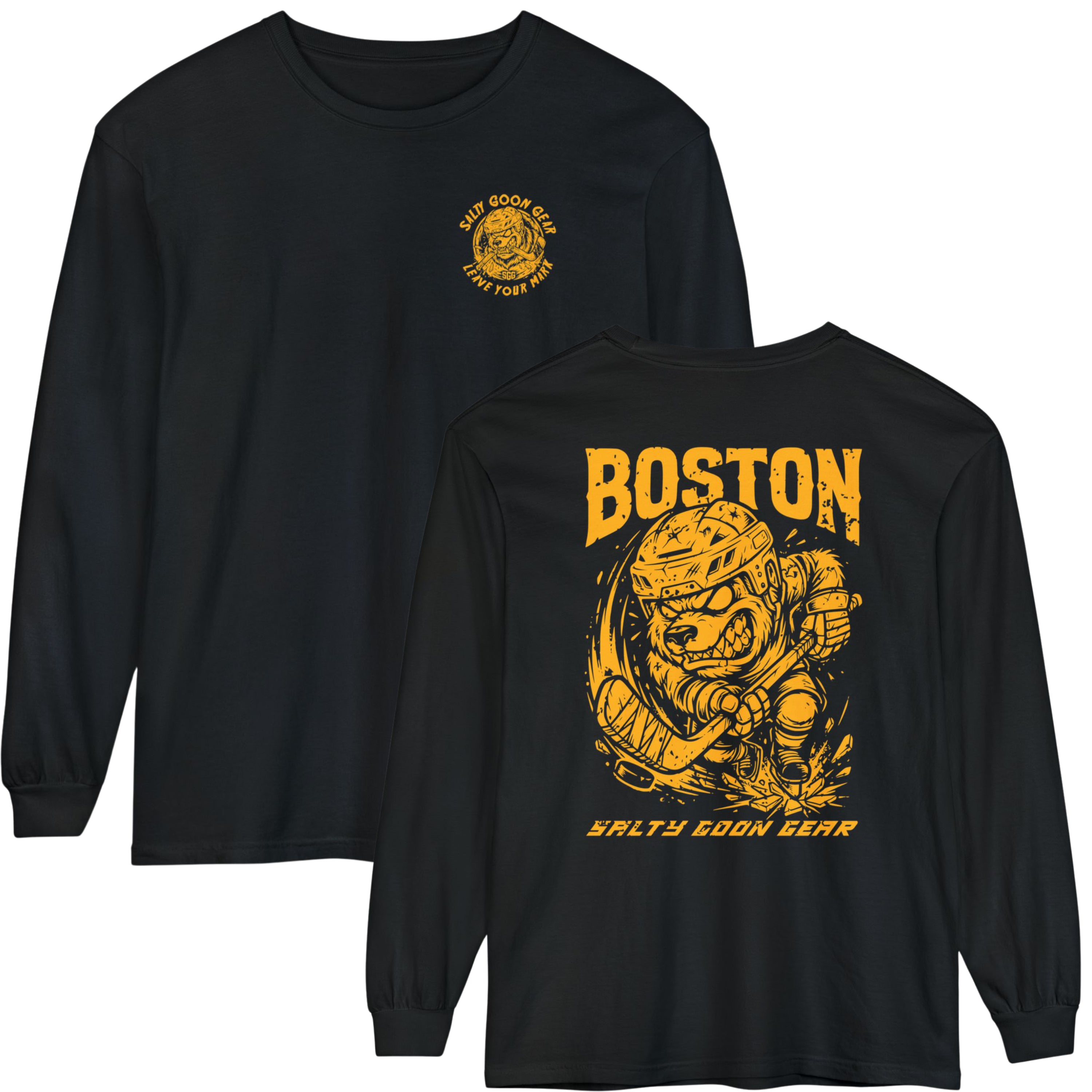 BOSTON IRON BITE ENFORCER - LONG SLEEVE PREMIUM TEE - FRONT AND BACK