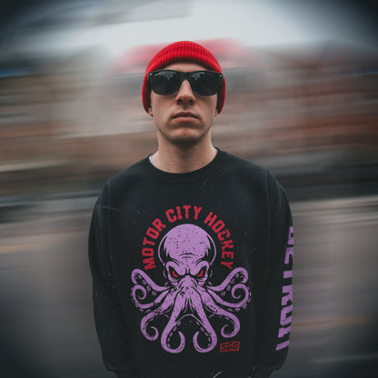 Motor City Hockey - Ice Hockey Crewneck Sweatshirt - Front and Sleeve Print