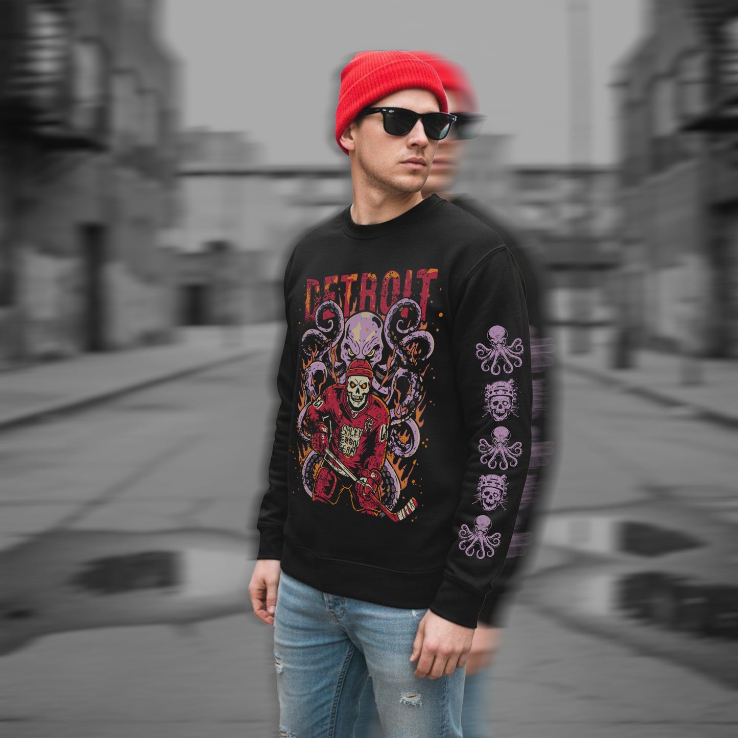 Detroit Red Line Reaper - Premium Ice Hockey Crewneck Sweatshirt - Salty Goon Gear