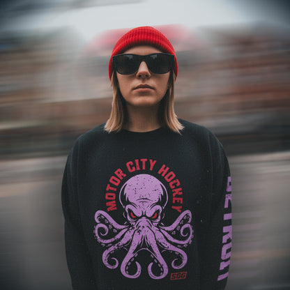 Motor City Hockey - Ice Hockey Crewneck Sweatshirt - Front and Sleeve Print