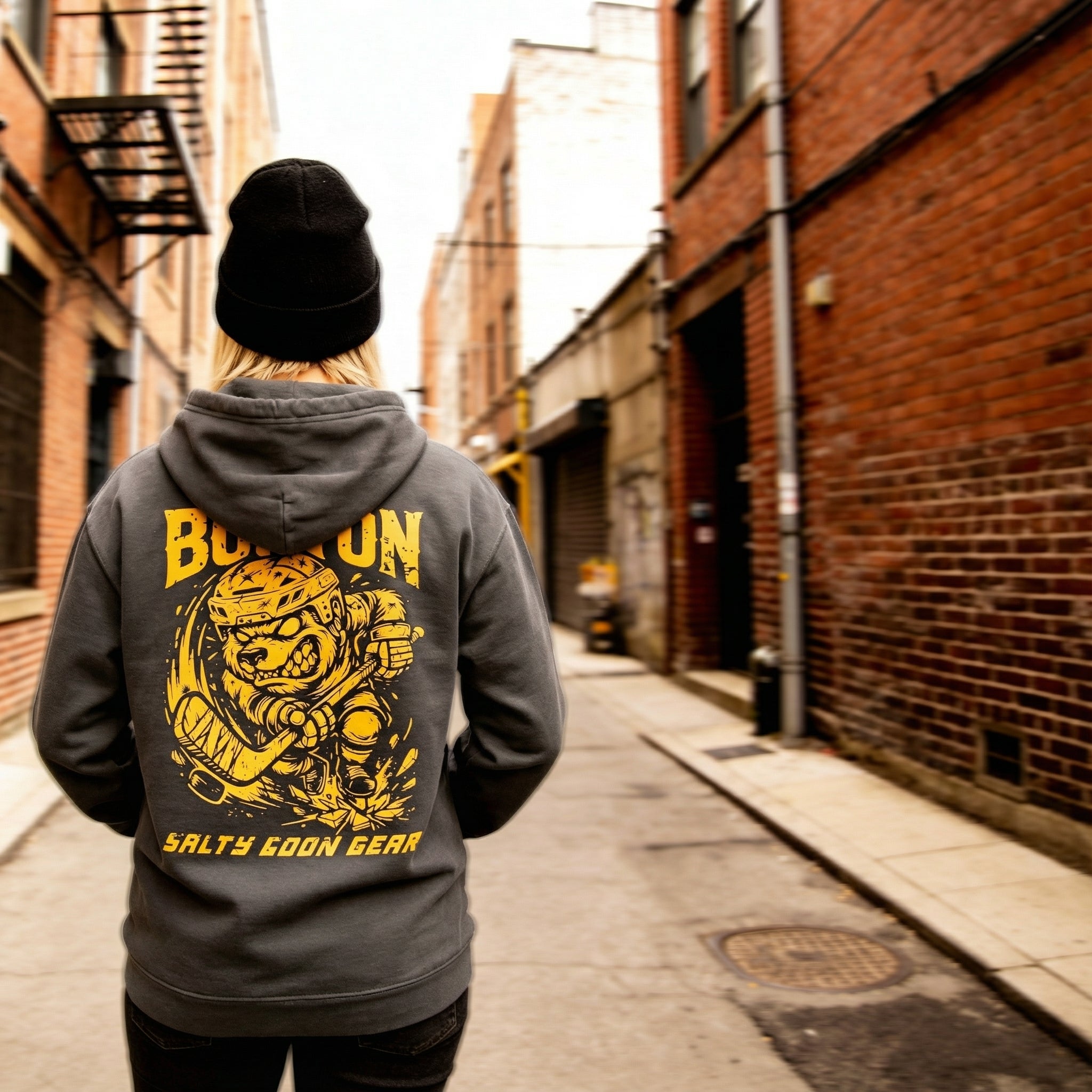 BOSTON IRON BITE ENFORCER - PREMIUM HEAVY HOODIE - Front and Back