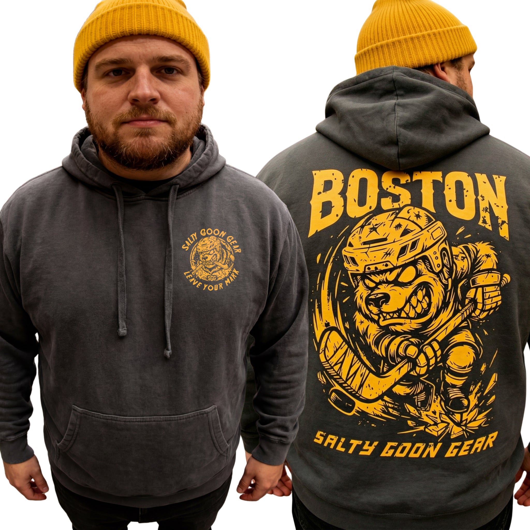 BOSTON IRON BITE ENFORCER - PREMIUM HEAVY HOODIE - Front and Back