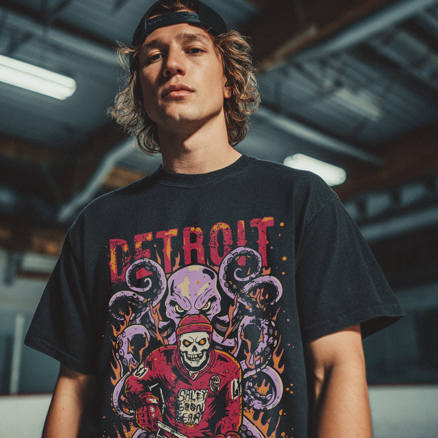 Detroit Ice Hockey tshirt, skeleton, octopus, alternative ice hockey apparel