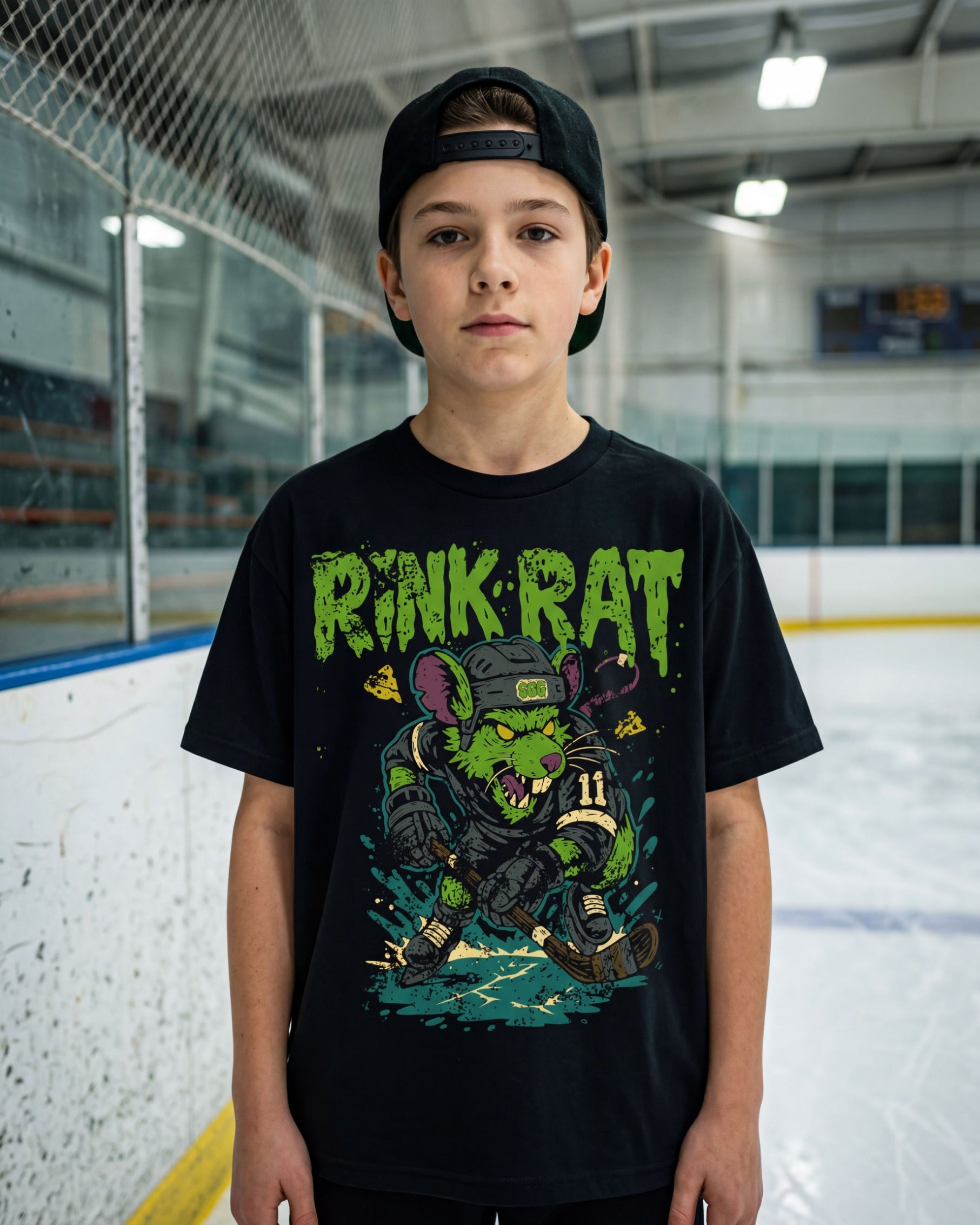 Rink Rat youth Hockey Tshirt on pre teen boy