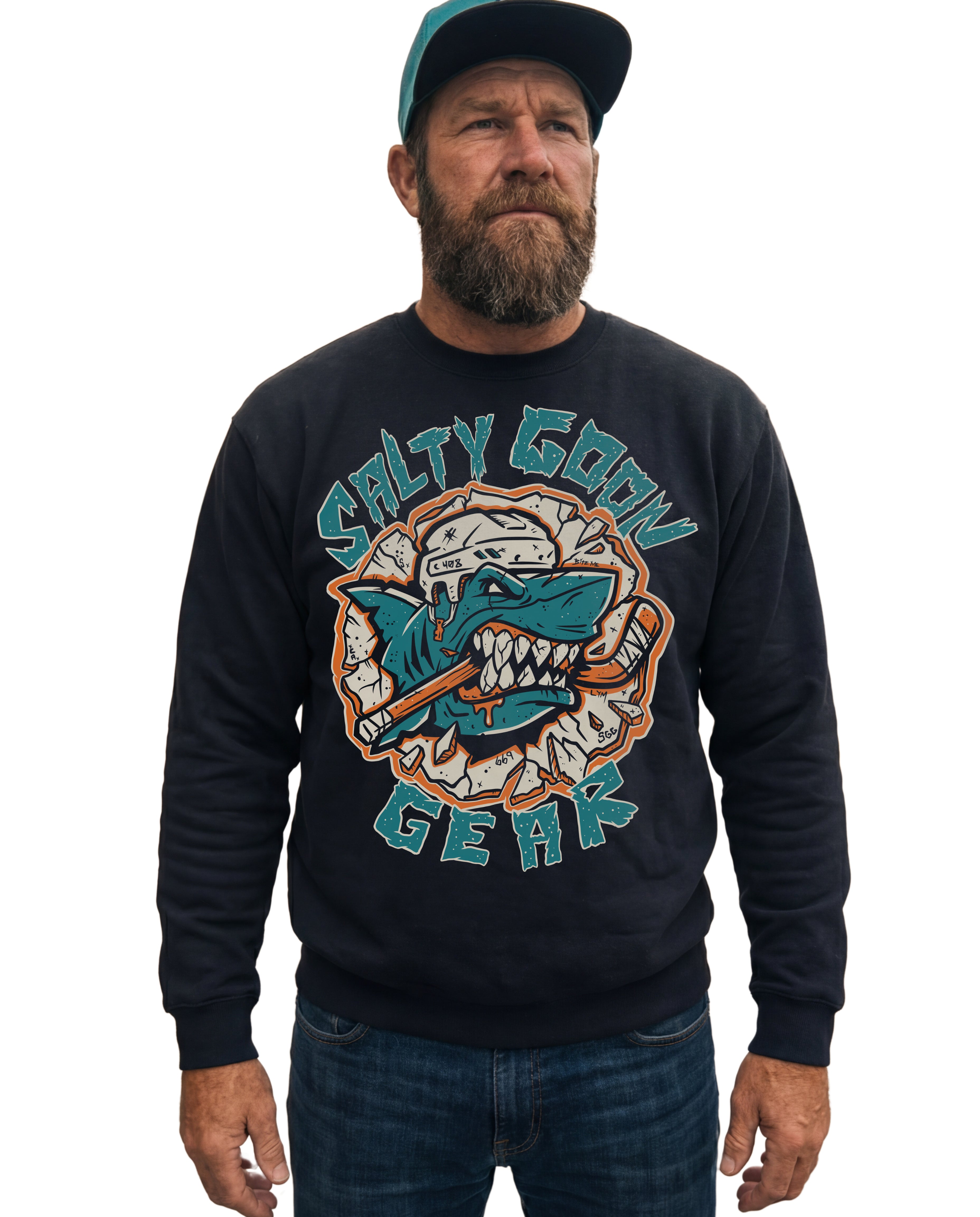 SAN JOSE FIST AND FINS PREMIUM ULTRA HEAVY CREWNECK SWEATSHRIT ( 460GSM )