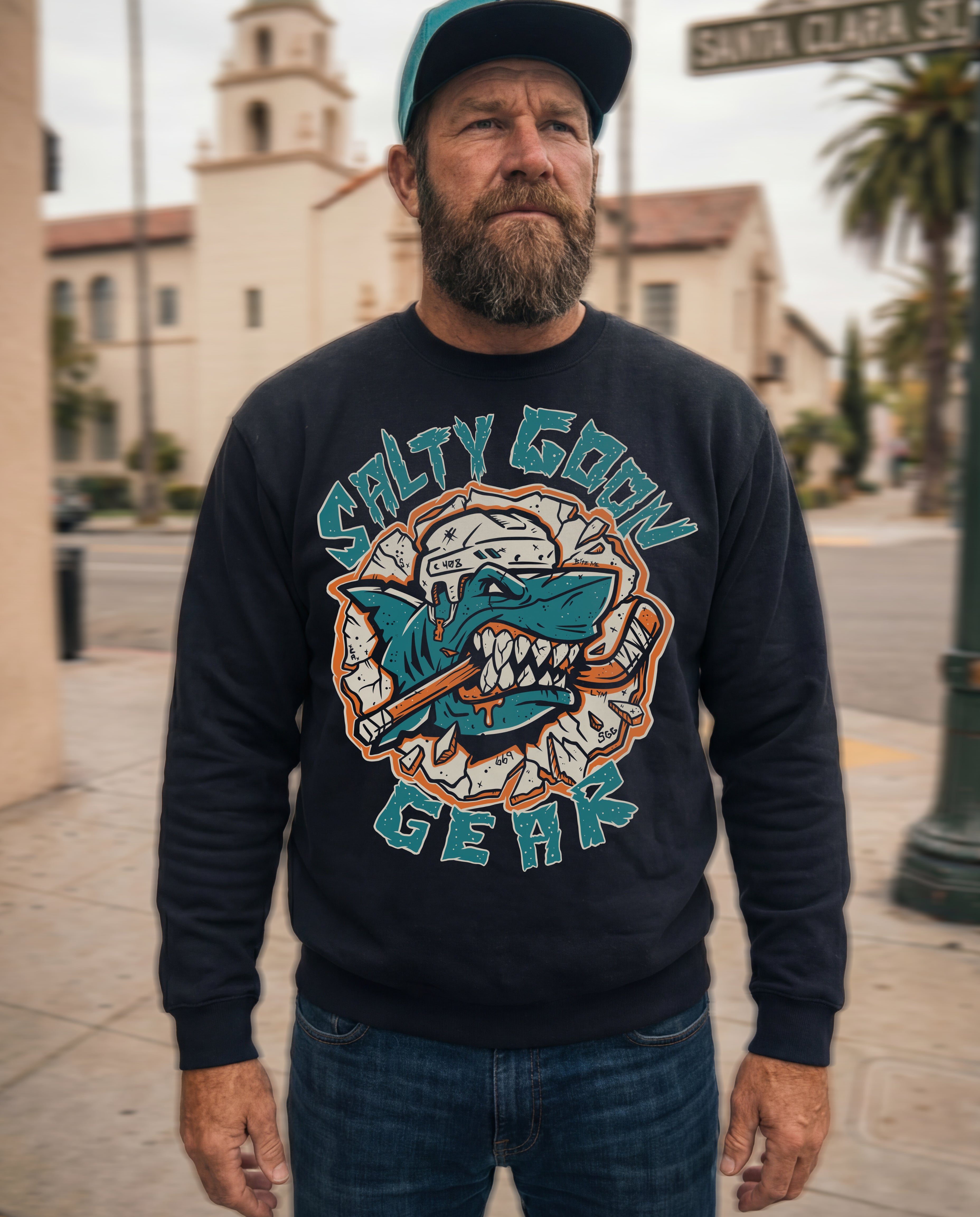 SAN JOSE FIST AND FINS PREMIUM ULTRA HEAVY CREWNECK SWEATSHRIT ( 460GSM )