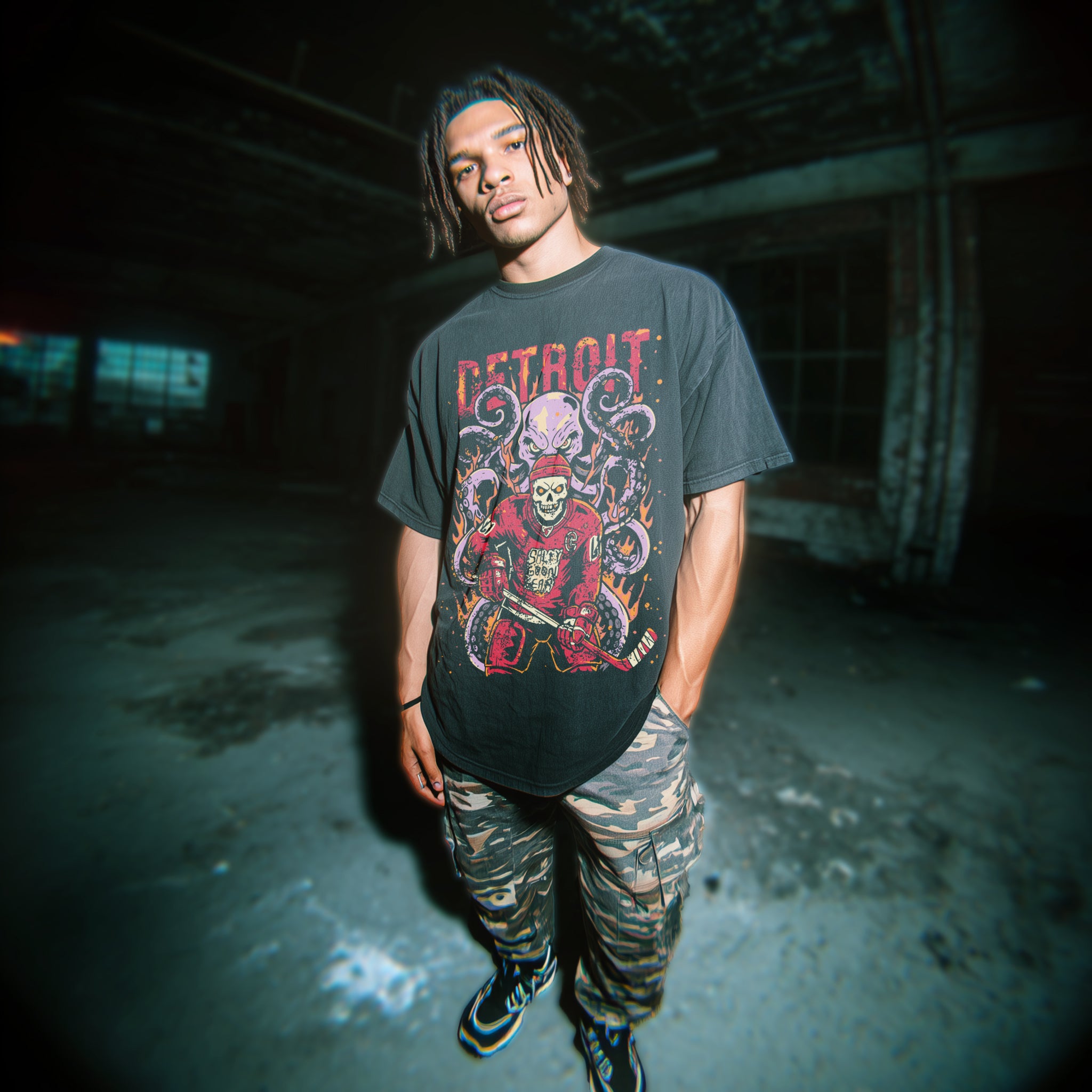 Detroit Ice Hockey tshirt, skeleton, octopus, alternative ice hockey apparel