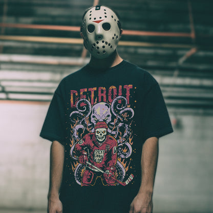 Detroit Ice Hockey tshirt, skeleton, octopus, alternative ice hockey apparel
