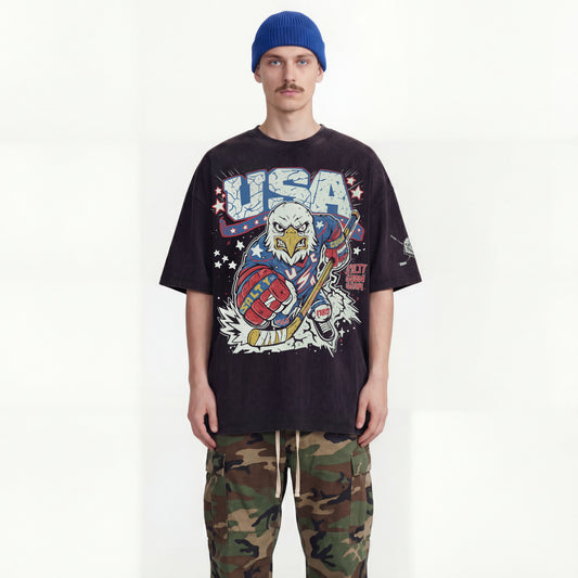 USA HOCKEY x SALTY GOON GEAR PREMIUM Ultra Heavyweight Oversized Snow-Wash T-Shirt (300GSM)