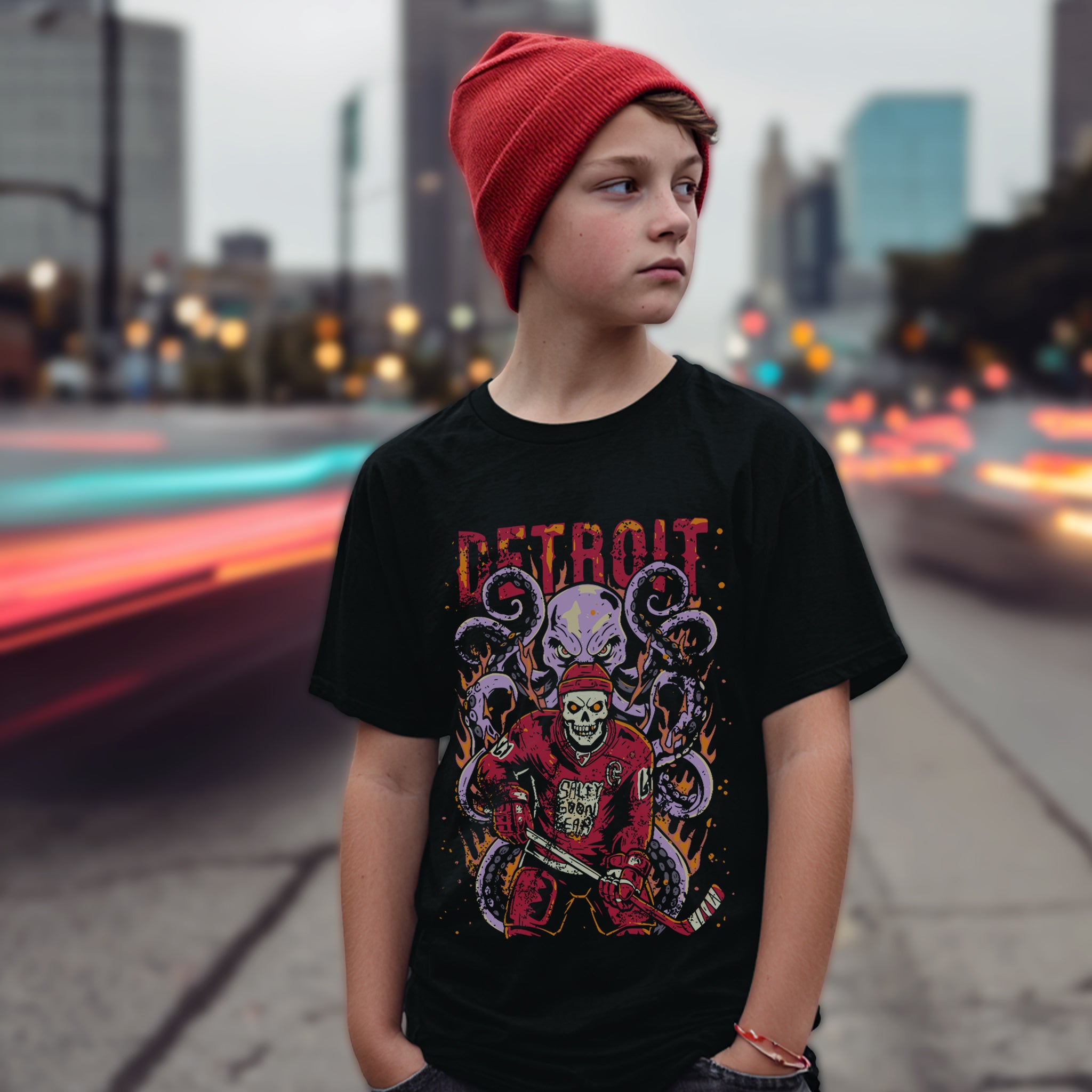 Detroit Red Line Reaper - Youth Ice Hockey Short Sleeve Tee - Salty Goon Gear