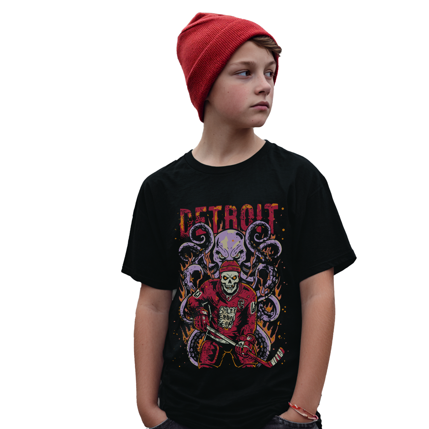 Detroit Red Line Reaper - Youth Ice Hockey Short Sleeve Tee - Salty Goon Gear