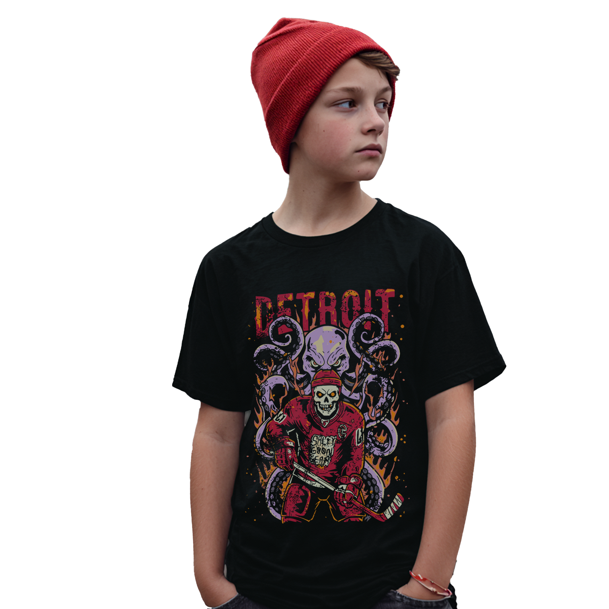 Detroit Red Line Reaper - Youth Ice Hockey Short Sleeve Tee - Salty Goon Gear
